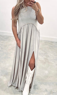 Stone Washed Side Slit Cut Out Maxi Dress