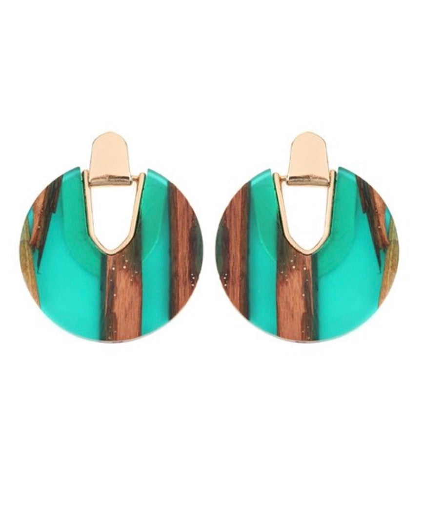 Turquoise Wood Earring