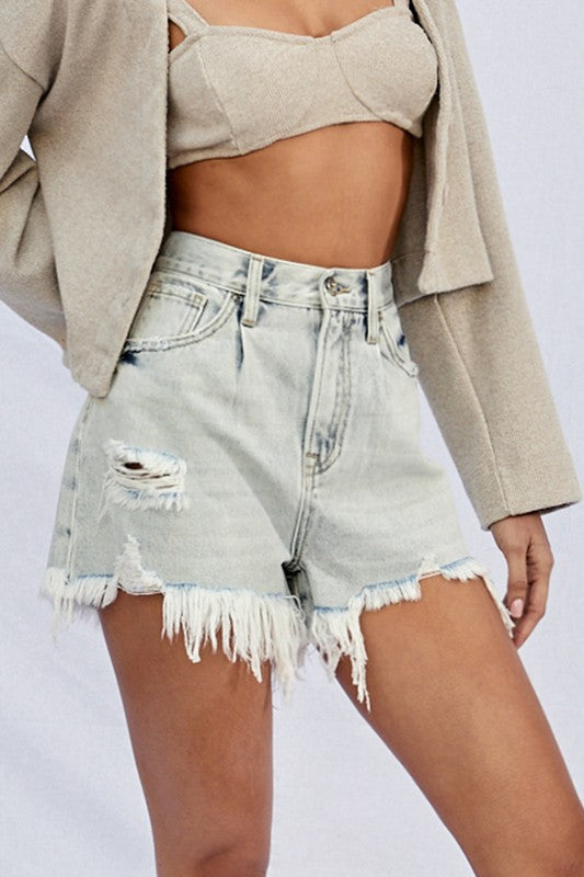 Vee Frayed Denim Shorts