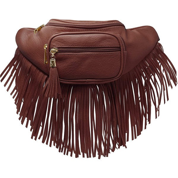 Fringe Tassel cheapest Fanny Pack Waist Bag with Multi ZipperFestival Bag-coffee