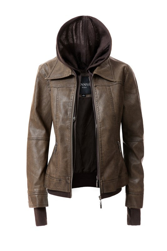 Vegan leather clearance jacket with hood