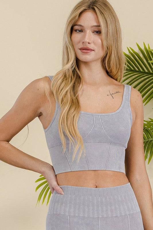 Stone Washed Ultra-Comfort Ribbed Sports Bra