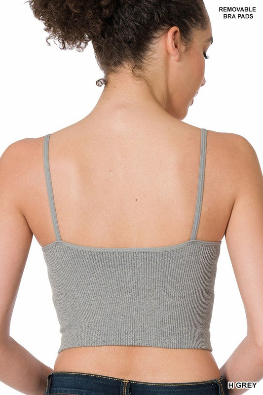 Rachel Ribbed Cropped Cami Tank with Bra Pads