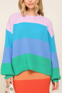 Rainbow Stripe Oversized Chunky Knit Pullover