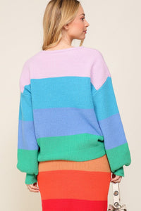 Rainbow Stripe Oversized Chunky Knit Pullover