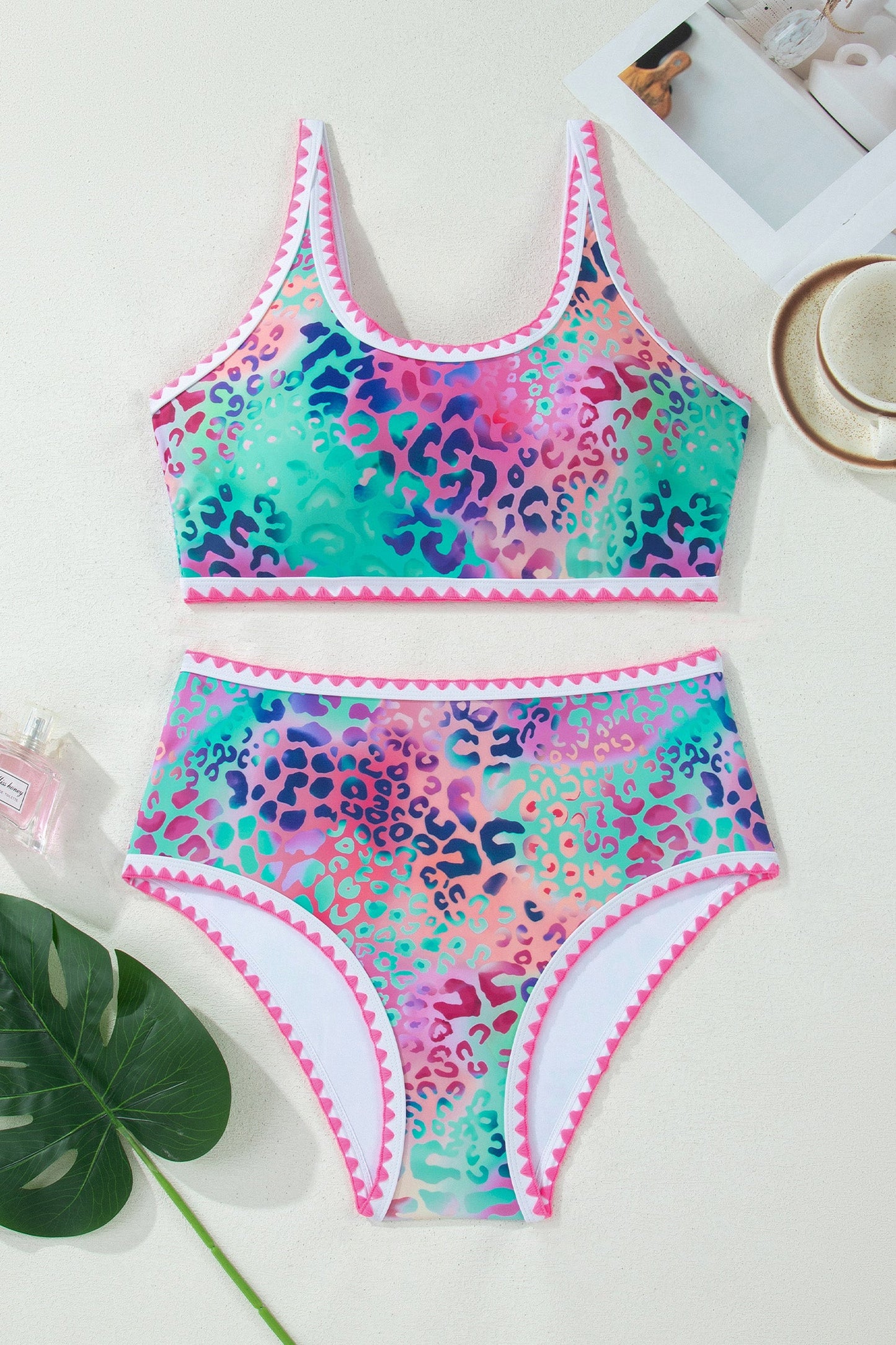 Fluorescent Leopard High Waist Bikini Swim Set
