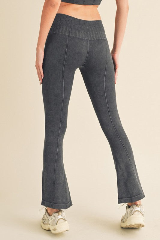 Stone Washed Ribbed Flare Active Pants