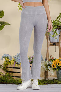 Stone Washed Ribbed Flare Active Pants