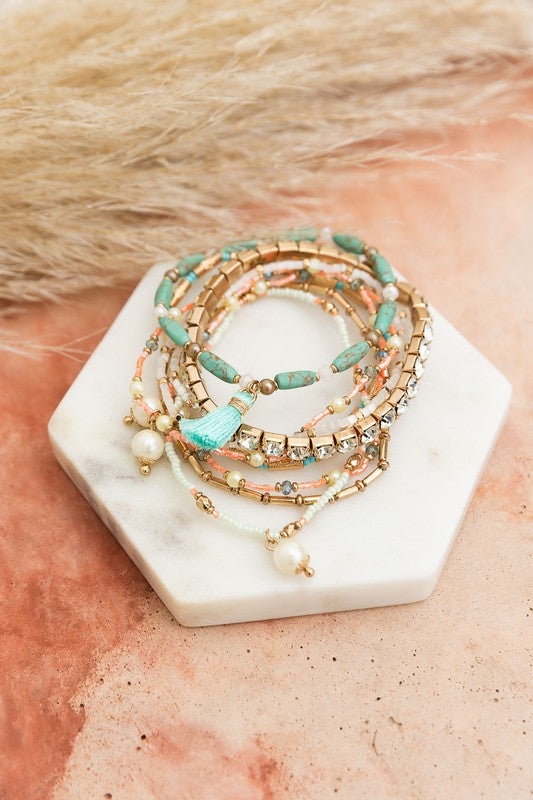 Sweet Pastel Studded Beads Layered Bracelet