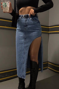 Clarissa Thigh Slit Denim Skirt