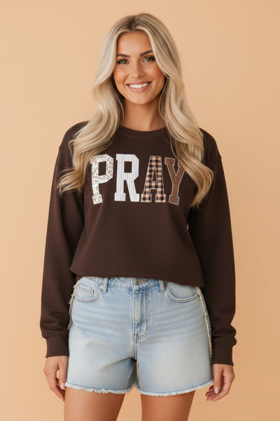Pray Floral Stripe Gingham Embroidered Patch Sweatshirt