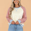 Gingham Colorblock Long Sleeve Raglan Pullover Sweatshirt
