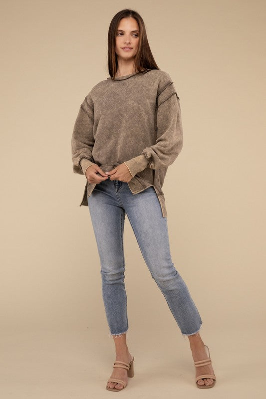 Acid Wash Exposed-Seam Sweatshirt