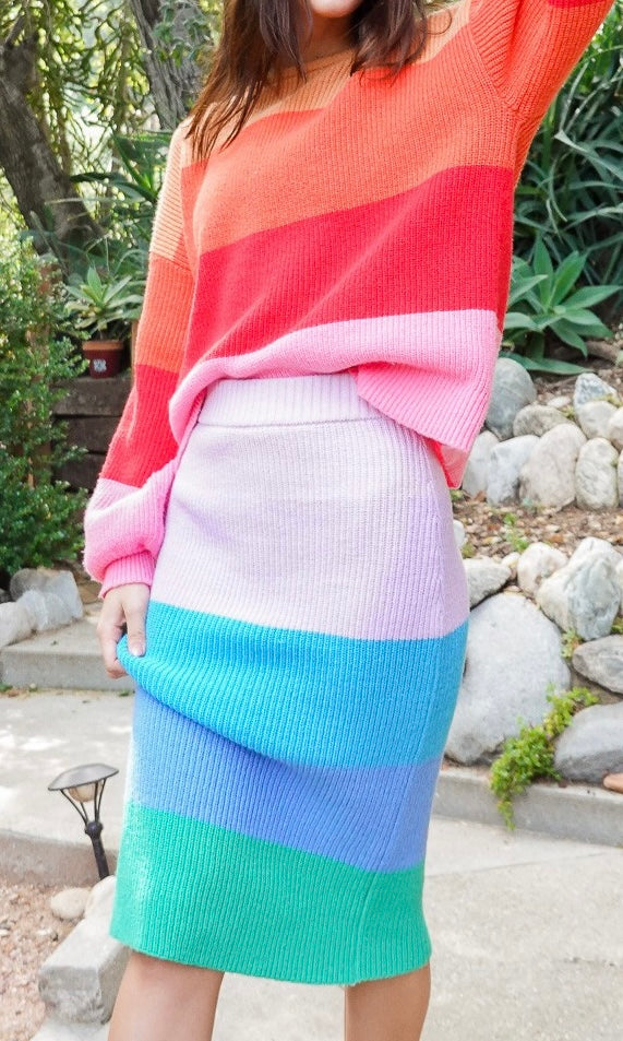 Rainbow Midi Sweater Skirt