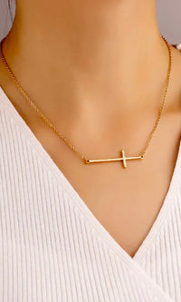 Hammered Sideways Cross Necklace