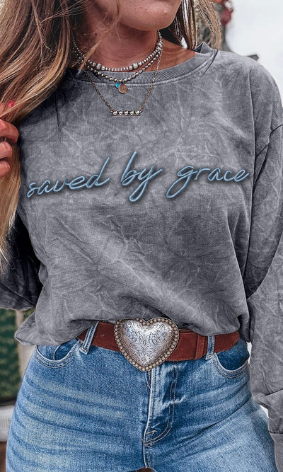 SAVED BY GRACE Embroidered Mineral Wash Sweatshirt