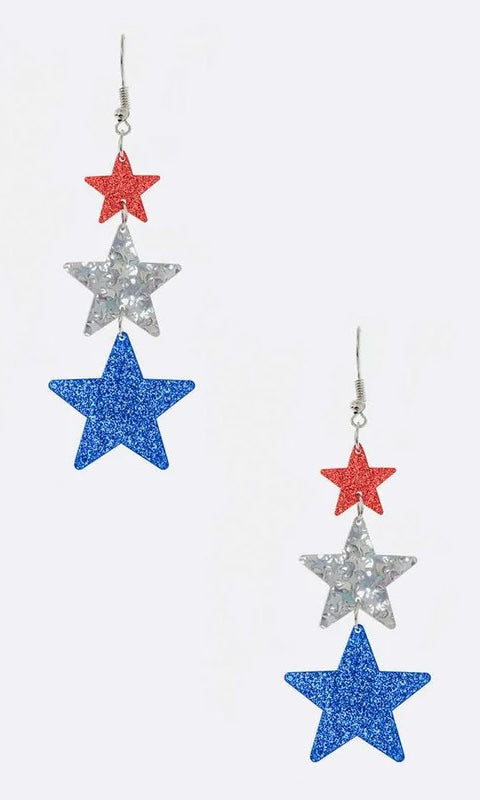 Patriotic Glitter Star Drop Earrings