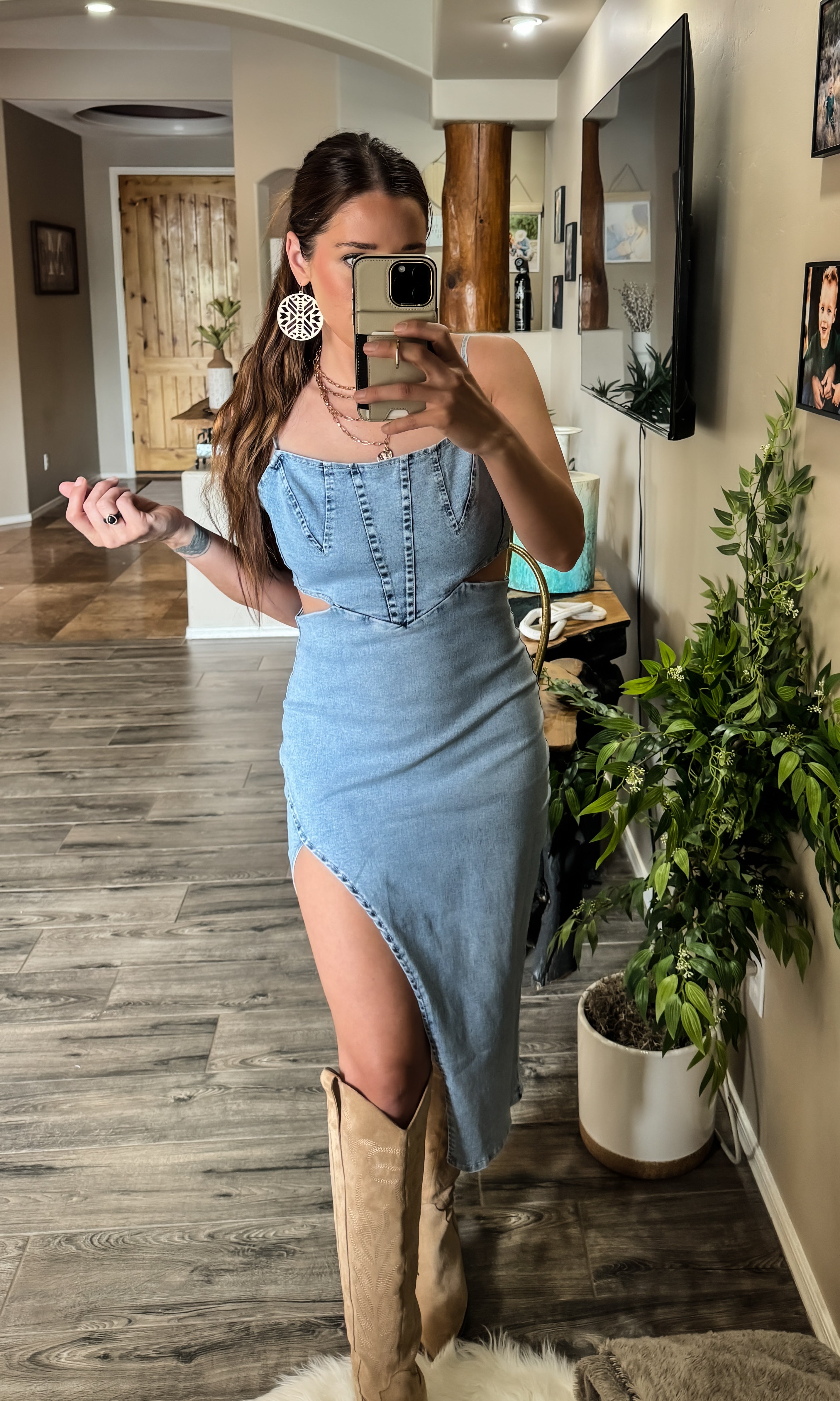 Cut out denim dress best sale