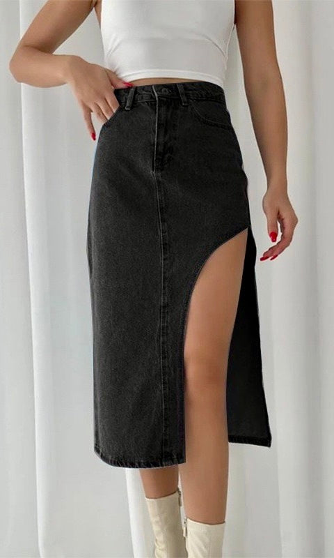 Clarissa Thigh Slit Denim Skirt