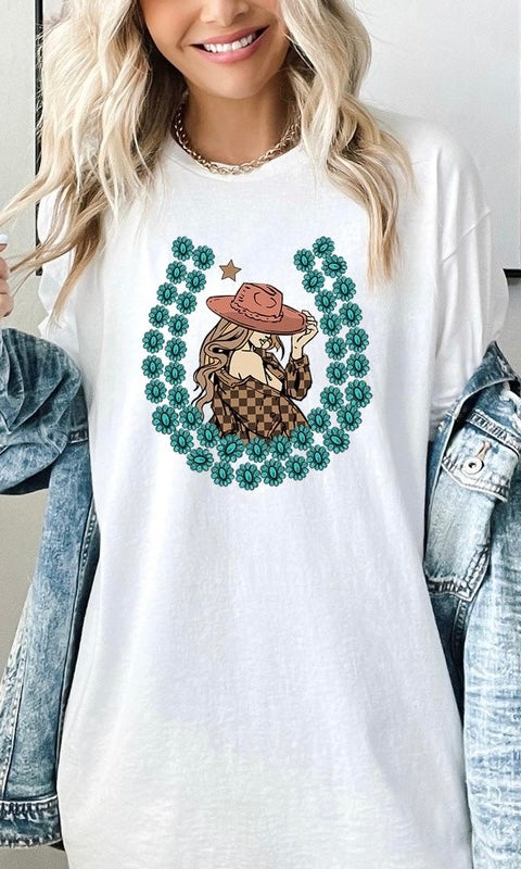 Cowgirl Turquoise Horseshoe Graphic Tee