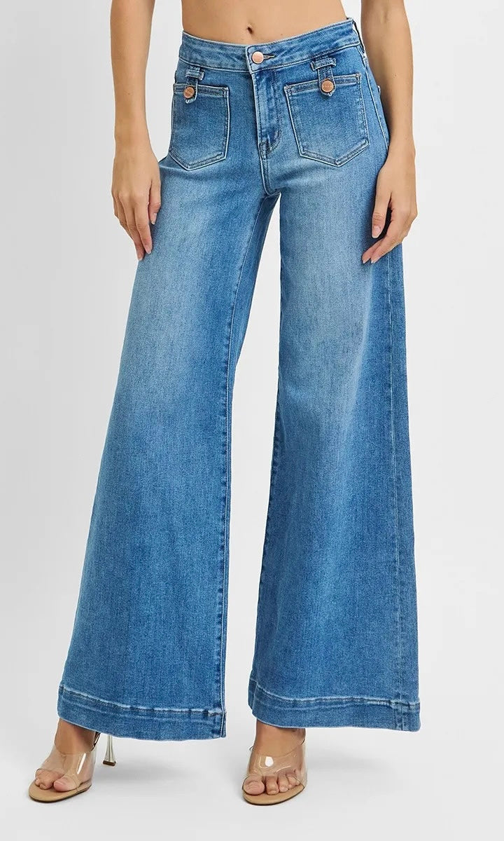 RISEN Flare Front Patch Pocket Jeans