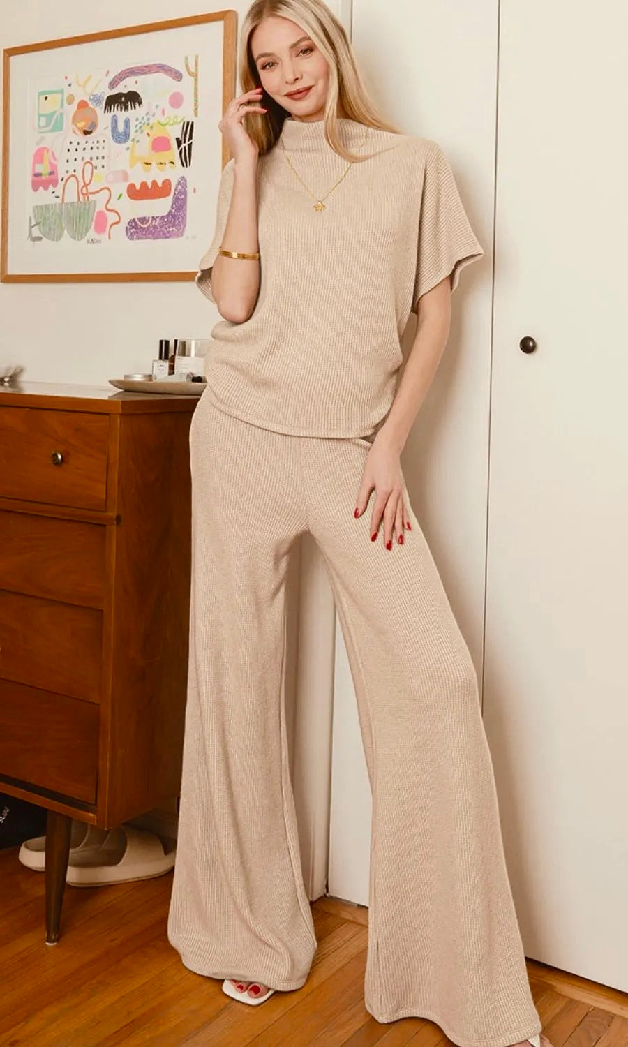 Sweater Mock Neck Top & Long Pants Set