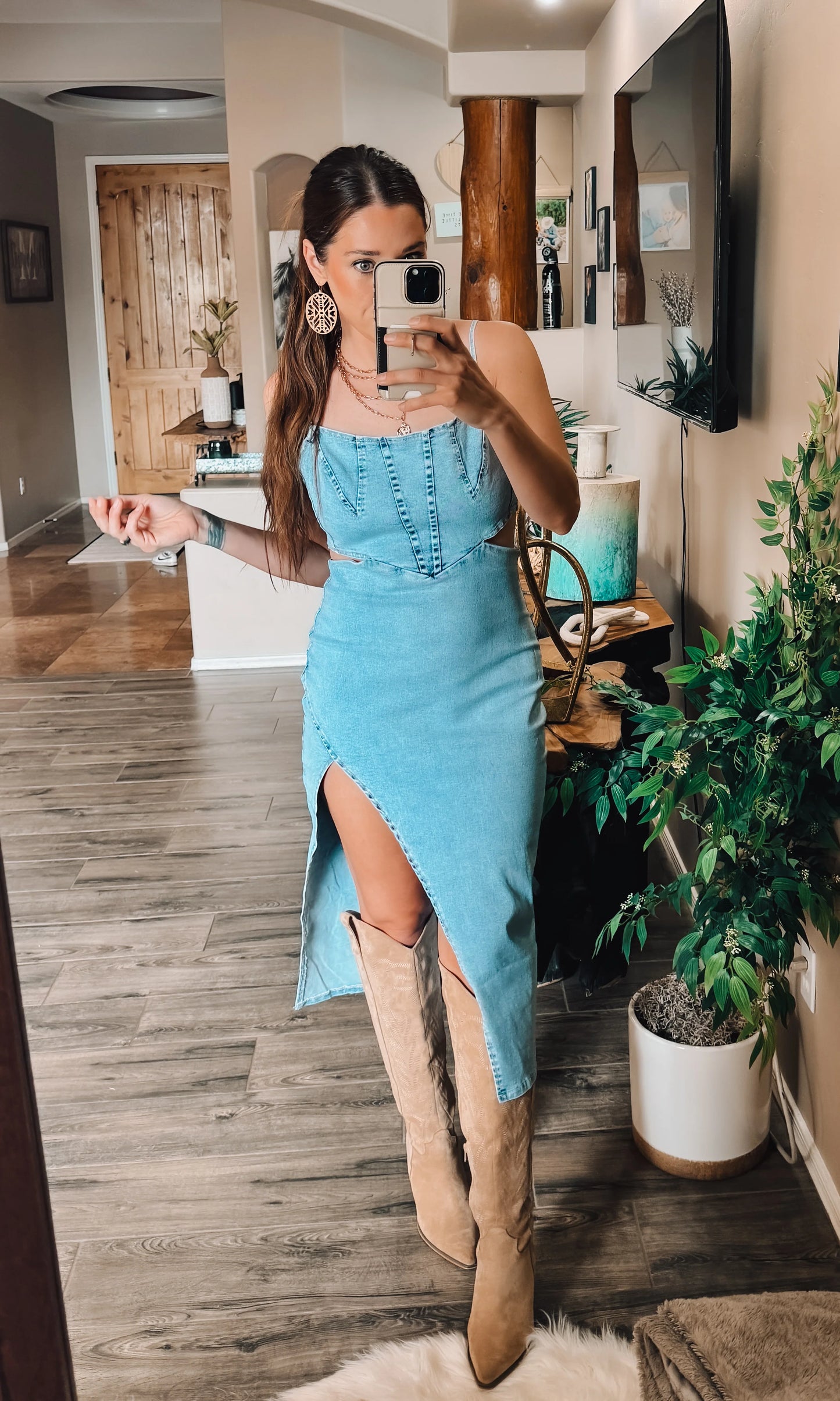 Karissa Cutout Slit Denim Dress