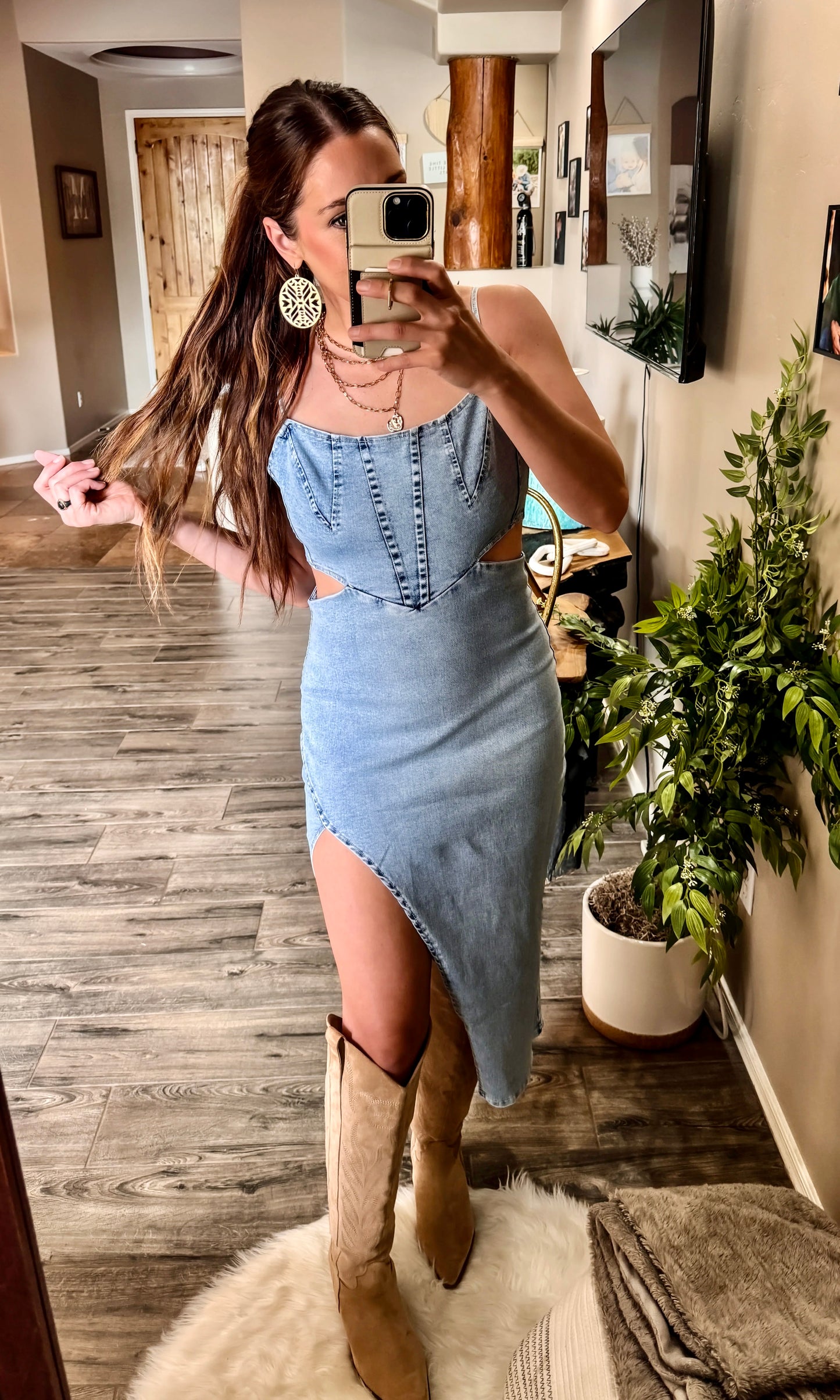 Karissa Cutout Slit Denim Dress