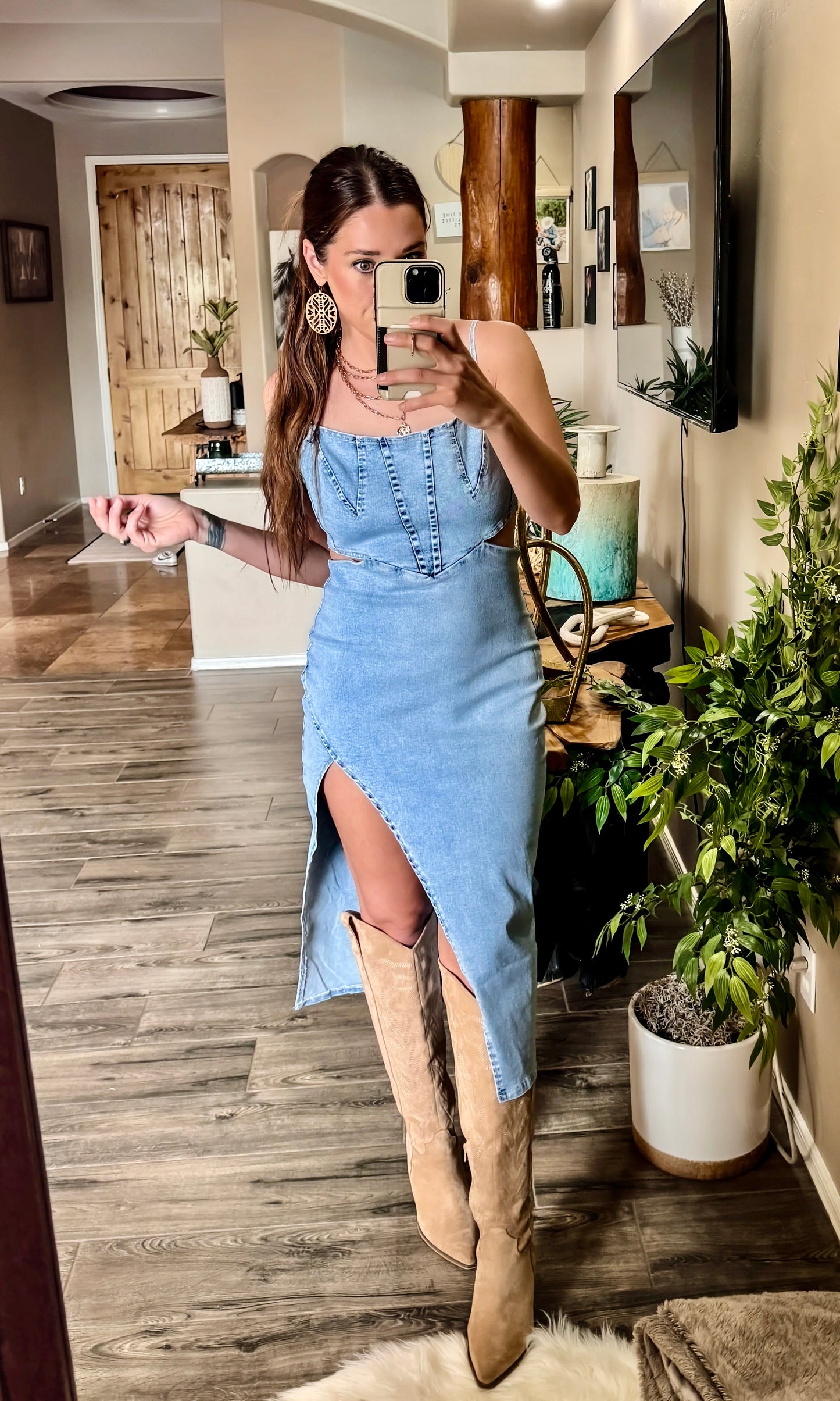 Karissa Cutout Slit Denim Dress