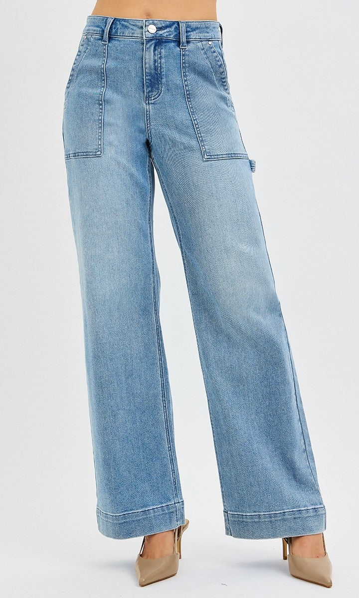 RISEN High Rise Straight Leg Jeans with Front Pockets Plus Size