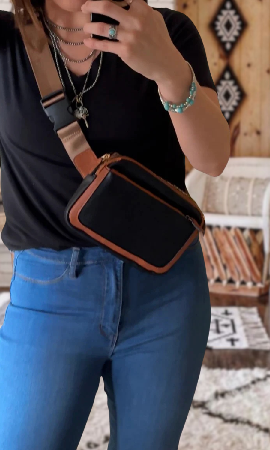 Contrast Vegan Leather Crossbody Bag