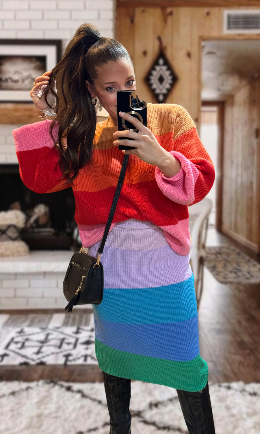 Rainbow Stripe Oversized Chunky Knit Pullover