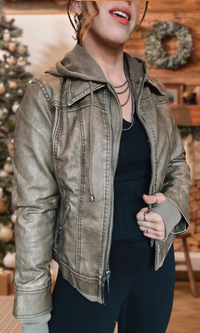 Hooded Vegan Leather Jacket