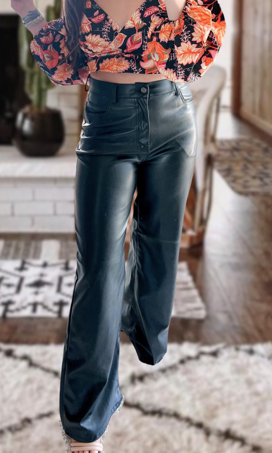 Vegan Leather Wide Leg Pants