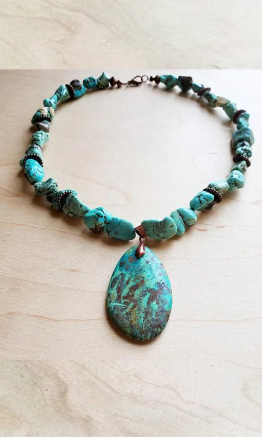 Chunky Turquoise Necklace Teardrop Pendant