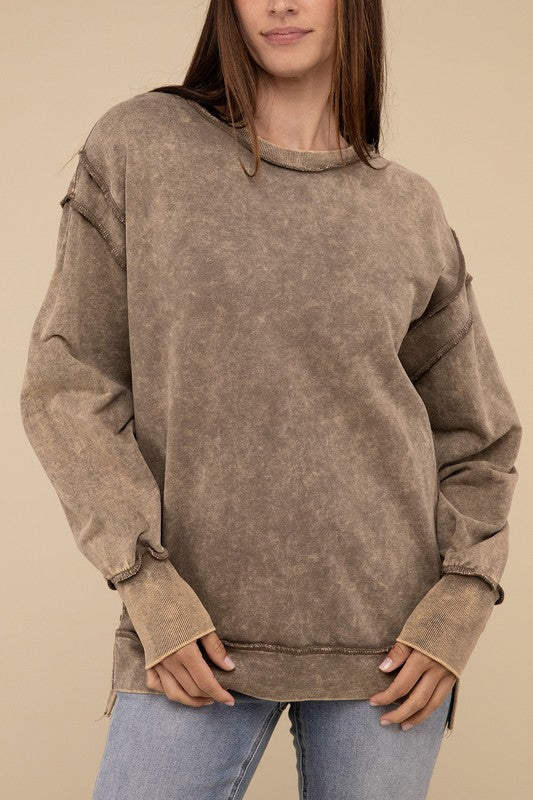 Acid Wash Exposed-Seam Sweatshirt