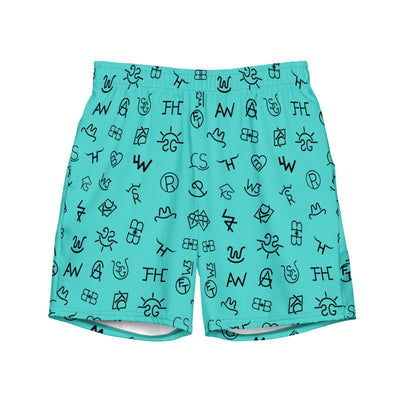 Baha Ranch Yeehaw Turquoise Cattle Brands Men's Swim Trunks