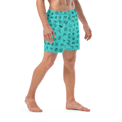 Baha Ranch Yeehaw Turquoise Cattle Brands Men's Swim Trunks