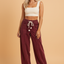 Corduroy Drawstring Waist Pleated Straight Leg Pants