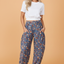 Floral Denim Elastic Waist Pocketed Barrel Jeans