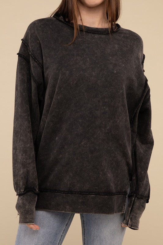 Acid Wash Exposed-Seam Sweatshirt