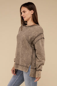 Acid Wash Exposed-Seam Sweatshirt