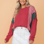 Gingham Patchwork Corded Knit Long Sleeve Top
