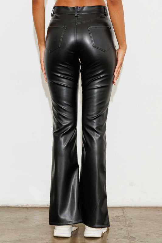 Vegan Leather Front Slit Bootcut Pants