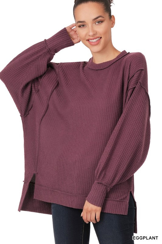 Brushed Waffle Knit Oversized Sweater