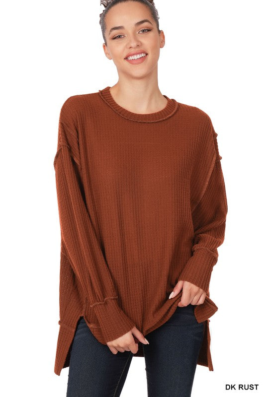 Brushed Waffle Knit Oversized Sweater