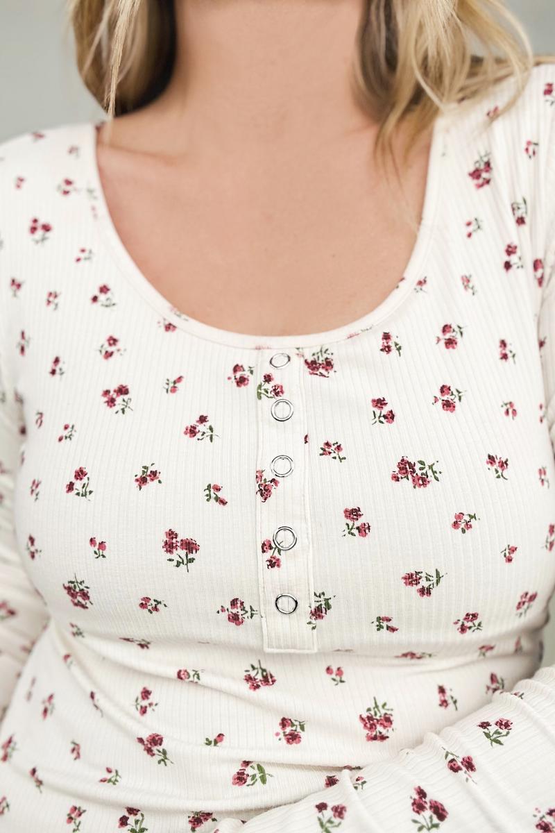 Ditsy Floral Henley Long Sleeve Top