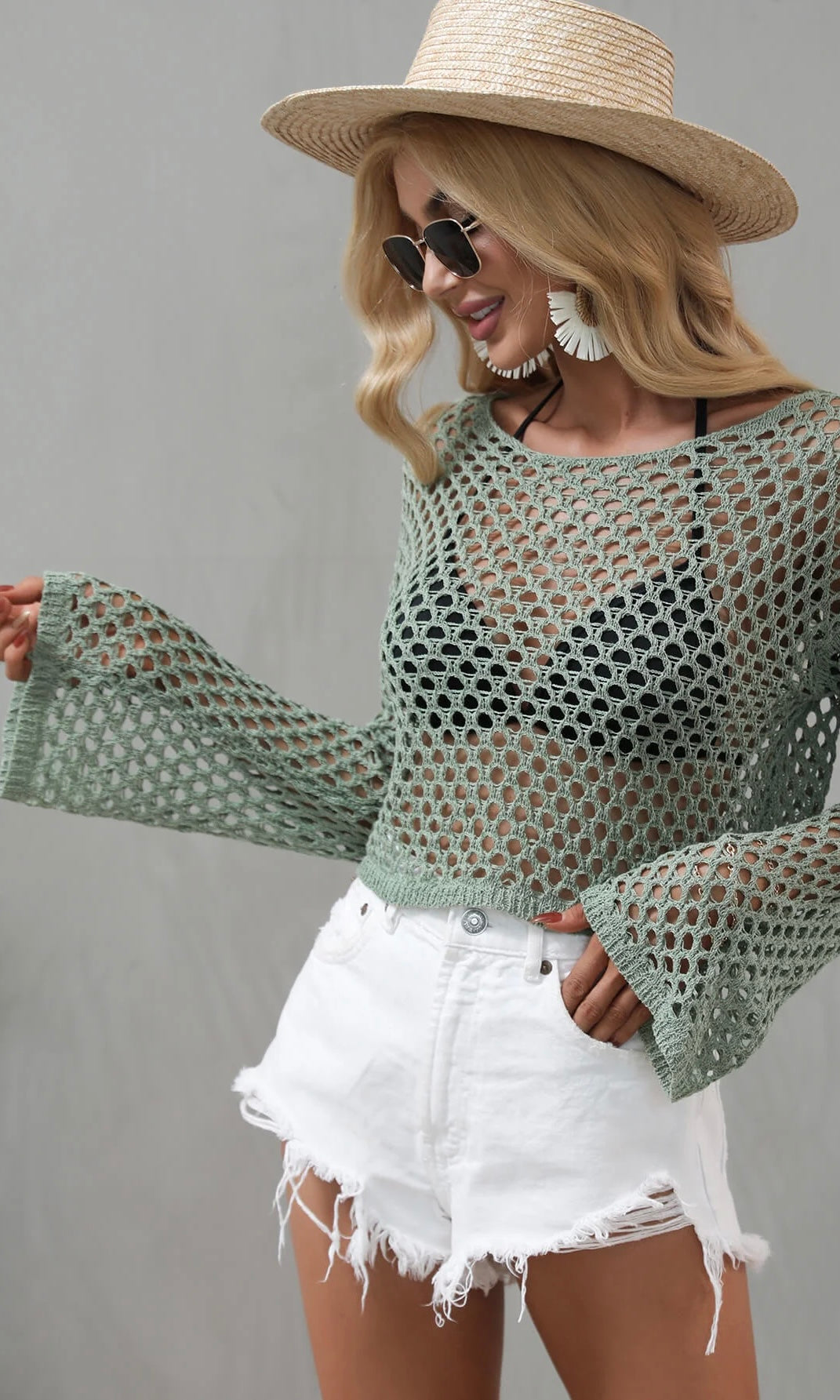 Crochet Flare Sleeve Cropped Top – Hippies & Cowboys Boutique