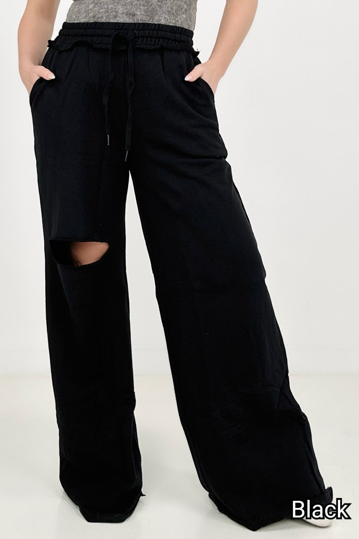 French Terry Laser Cut Pants With Pockets