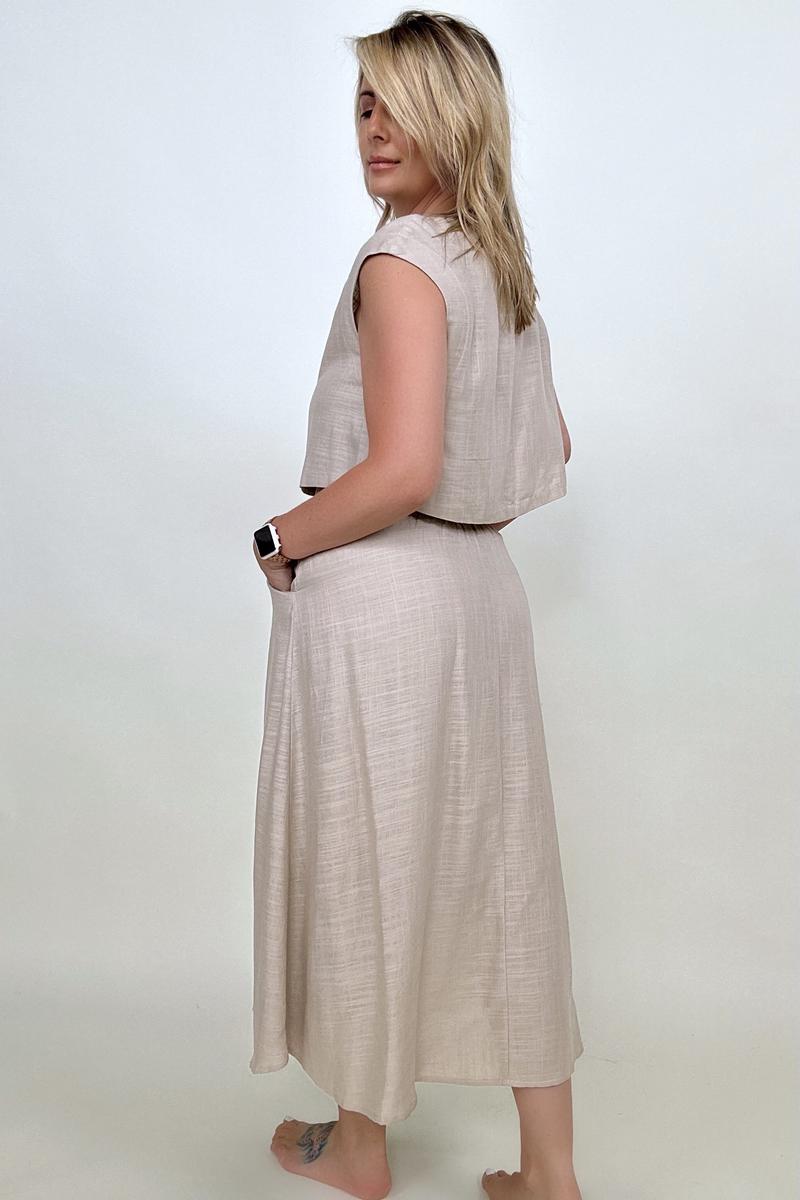Sleeveless Linen Top And Skirt Set